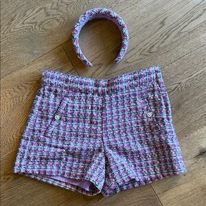 Janie & Jack Pink Tweed High-Waist Shorts with Matching Headband